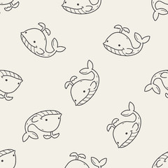 Naklejka premium whale doodle seamless pattern background