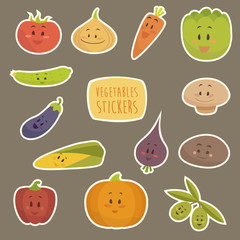 Funny Vegetables Vector Illustration, Flat Style