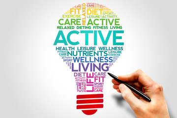 ACTIVE bulb word cloud, health concept