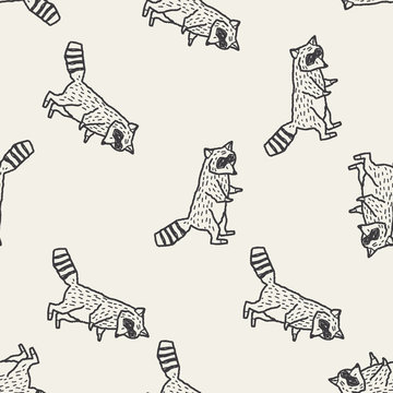 Raccoon Doodle Seamless Pattern Background