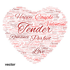 Vector conceptual Valentine heart word cloud