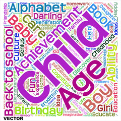 Vector child education or family word cloud