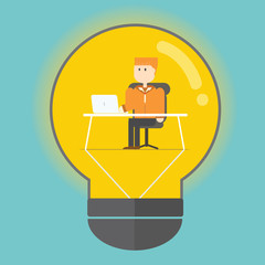 work concept with bulb and businessmen vector illustration