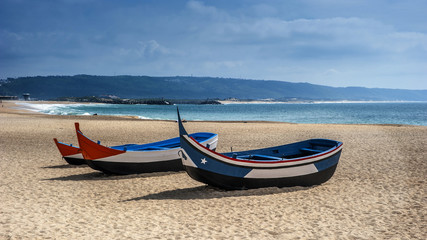 Portugal . Costa do Prado.  Boats of local fishermen on the beac