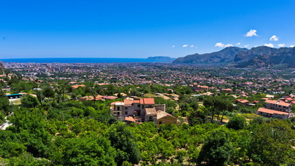 Fototapeta na wymiar Palermo city and harbor, a view from Monreale, Sicily