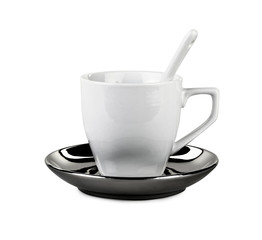 Perfect white coffee or tea cup with spoon