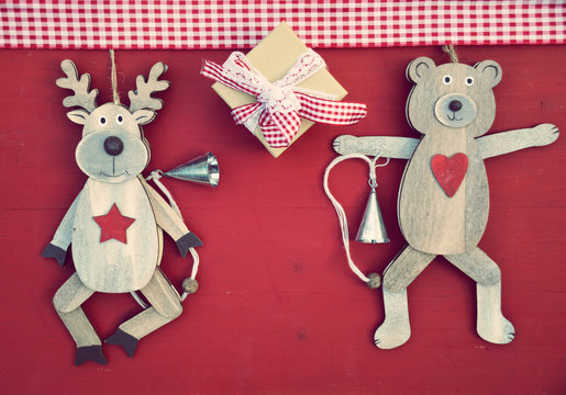 Weihnachtskarte - Elch u. Teddy - Hampelmann