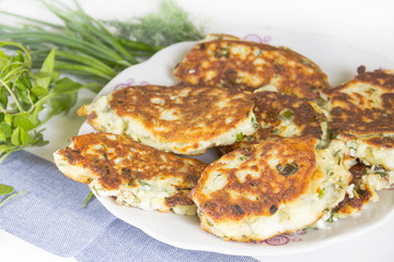 Salty cottage cheese pancakes with green onions