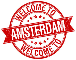welcome to Amsterdam red round ribbon stamp
