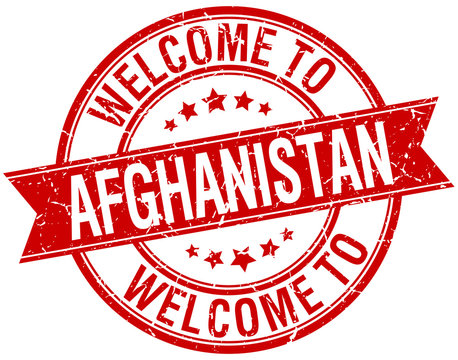 welcome to Afghanistan red round ribbon stamp