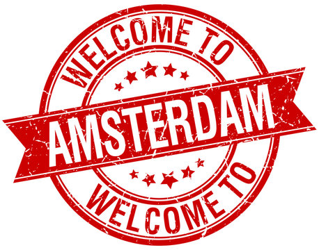 welcome to Amsterdam red round ribbon stamp