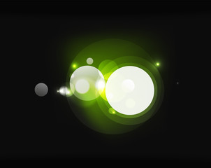 Glowing shiny bubbles and stars in dark space
