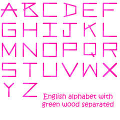 English alphabet by pink wood