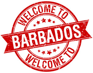 welcome to Barbados red round ribbon stamp