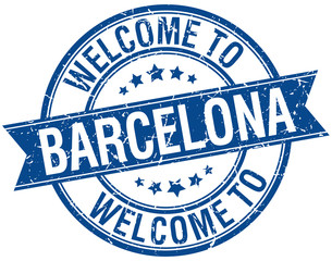 welcome to Barcelona blue round ribbon stamp