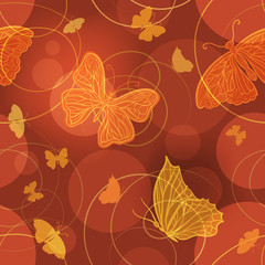 Glowing butterflies vector seamless pattern