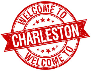 welcome to Charleston red round ribbon stamp