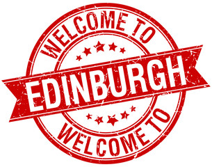 welcome to Edinburgh red round ribbon stamp