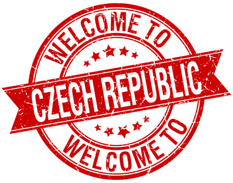 welcome to Czech Republic red round ribbon stamp