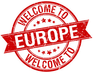 welcome to europe red round ribbon stamp