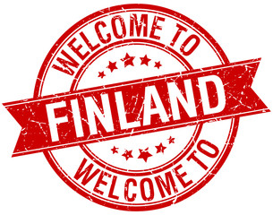 welcome to Finland red round ribbon stamp