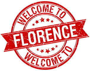 welcome to Florence red round ribbon stamp