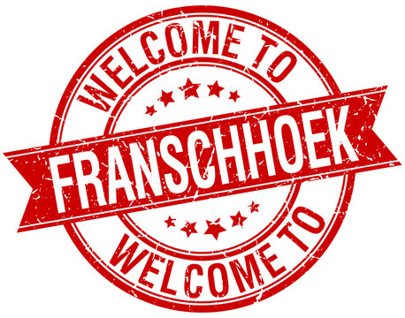 welcome to Franschhoek red round ribbon stamp