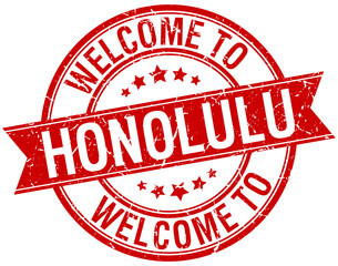 welcome to Honolulu red round ribbon stamp