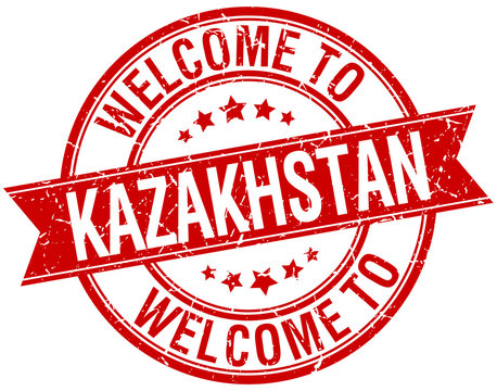 welcome to Kazakhstan red round ribbon stamp