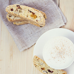 Biscotti and coffee with dried cranberries