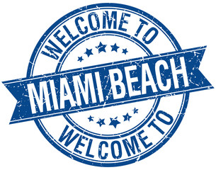 welcome to Miami Beach blue round ribbon stamp