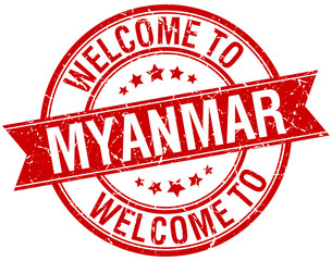 welcome to Myanmar red round ribbon stamp
