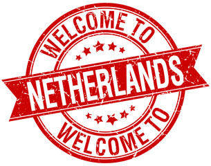 welcome to Netherlands red round ribbon stamp