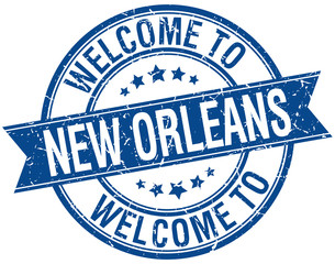 welcome to New Orleans blue round ribbon stamp