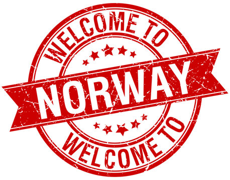 welcome to Norway red round ribbon stamp