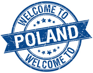 welcome to Poland blue round ribbon stamp