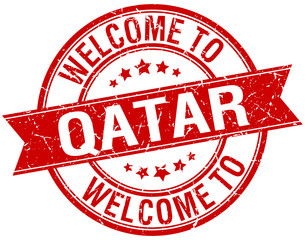 welcome to Qatar red round ribbon stamp
