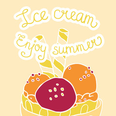 Colorful ice cream in bowl summer card