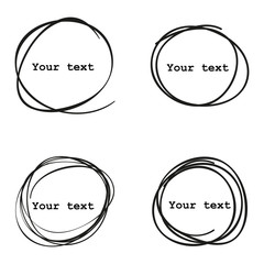 Set of 4 Hand Drawn Scribble Circles, vector elements design