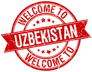 welcome to Uzbekistan red round ribbon stamp