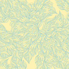 Seamless pattern with doodle flowers in yellow 
