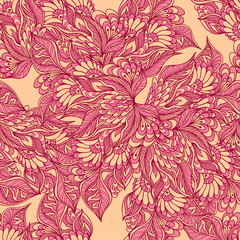 Seamless pattern with doodle flowers in pink