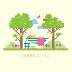 Summer landscape with a hammock