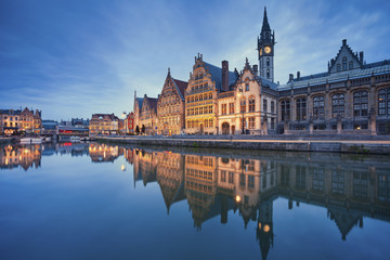 Naklejka na ściany i meble Ghent. Image of Ghent, Belgium during twilight blue hour.
