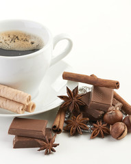 coffee with chocolate and dry breakfast