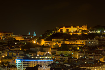 Fototapeta na wymiar Lisbon night view of the Castel of St George