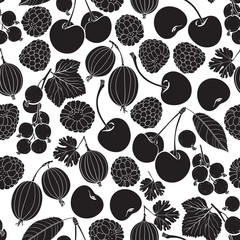 Seamless pattern with berry silhouettes on a white background. 