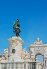 Obraz premium Commerce Square and statue of King Jose Lisbon Portugal