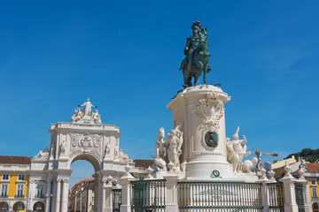 Commerce Square and statue of King Jose Lisbon Portugal