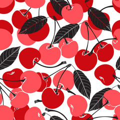 Seamless pattern with cherry on a white background.